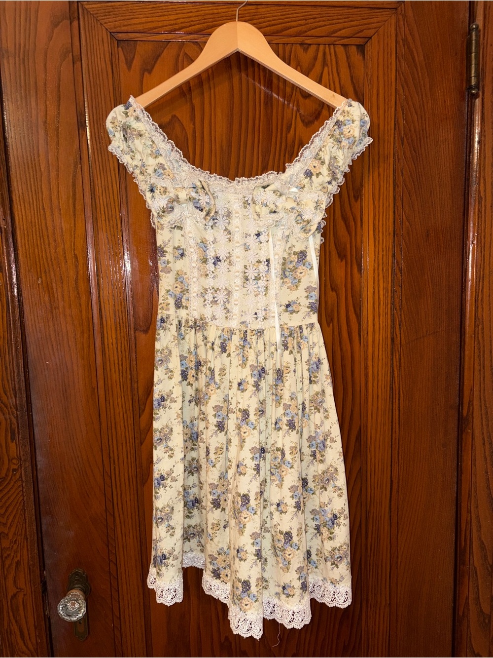 Floral Lace-Trim Summer Dress in Pale Yellow and Blue Lolita Bodyline